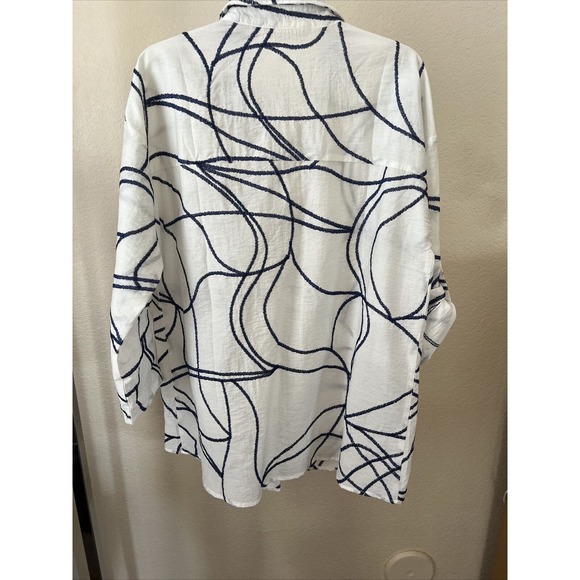 Soft Surroundings white and blue streak top Button Down Tunic blouse Large - Picture 7 of 10